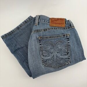Lucky Brand Easy Rider Straight Leg Blue Jeans Embroidered Pockets Womens 6/28